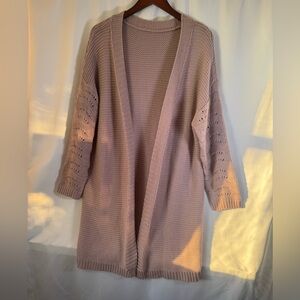 Women’s Soft Mauve Pink Knit Open Front Cardigan – Size Medium, 100% Acrylic